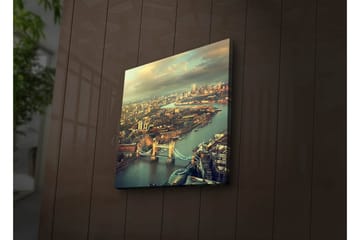 Canvastavla med LED-belysning 28x28 cm - Utsikt över en stad med en flod och broar - Grön / Blå / Beige - Inredning - Tavlor & posters - Canvastavla