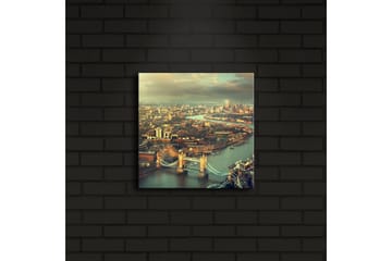 Canvastavla med LED-belysning 28x28 cm - Utsikt över en stad med en flod och broar - Grön / Blå / Beige - Inredning - Tavlor & posters - Canvastavla