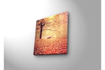 Canvastavla med LED-belysning 28x28 cm - Vacker höstscen med ett träd och en båt vid en spegelblanka sjö - Orange / Guld / Brun - Inredning - Tavlor & posters - Canvastavla