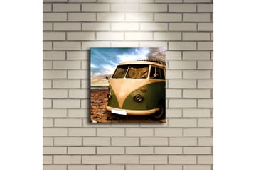 Canvastavla med LED-belysning 28x28 cm - Vintage skåpbil på stranden - Grön / Beige / Brun - Inredning - Tavlor & posters - Canvastavla