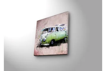 Canvastavla med LED-belysning 28x28 cm - Vintage Volkswagen skåpbil i grön nyans - Grön / Rosa / Vit - Inredning - Tavlor & posters - Canvastavla