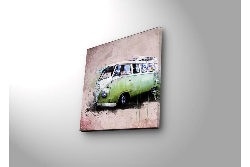 Canvastavla med LED-belysning 28x28 cm - Vintage Volkswagen skåpbil i grön nyans - Grön / Rosa / Vit - Inredning - Tavlor & posters - Canvastavla
