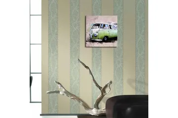 Canvastavla med LED-belysning 28x28 cm - Vintage Volkswagen skåpbil i grön nyans - Grön / Rosa / Vit - Inredning - Tavlor & posters - Canvastavla