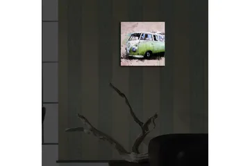 Canvastavla med LED-belysning 28x28 cm - Vintage Volkswagen skåpbil i grön nyans - Grön / Rosa / Vit - Inredning - Tavlor & posters - Canvastavla