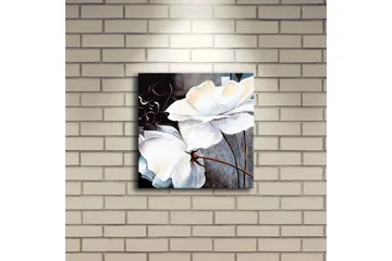 Canvastavla med LED-belysning 28x28 cm - Vita blommor med eleganta detaljer - Vit / Grå / Brun - Inredning - Tavlor & posters - Canvastavla
