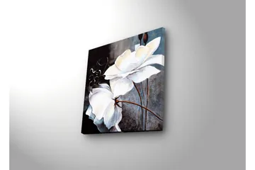 Canvastavla med LED-belysning 28x28 cm - Vita blommor med eleganta detaljer - Vit / Grå / Brun - Inredning - Tavlor & posters - Canvastavla