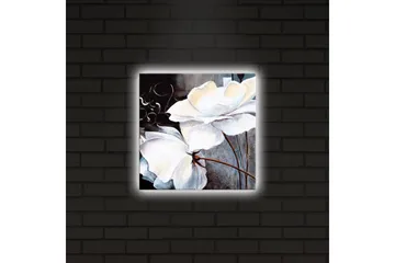 Canvastavla med LED-belysning 28x28 cm - Vita blommor med eleganta detaljer - Vit / Grå / Brun - Inredning - Tavlor & posters - Canvastavla