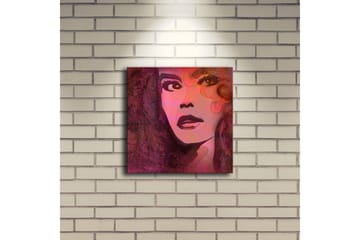 Canvastavla med LED-belysning 28x28 cm - Porträtt av en kvinna med starka uttryck och färgstarka detaljer - Rosa / Lila / Svart - Inredning - Tavlor & posters - Canvastavla