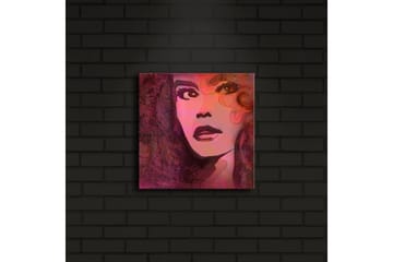 Canvastavla med LED-belysning 28x28 cm - Porträtt av en kvinna med starka uttryck och färgstarka detaljer - Rosa / Lila / Svart - Inredning - Tavlor & posters - Canvastavla