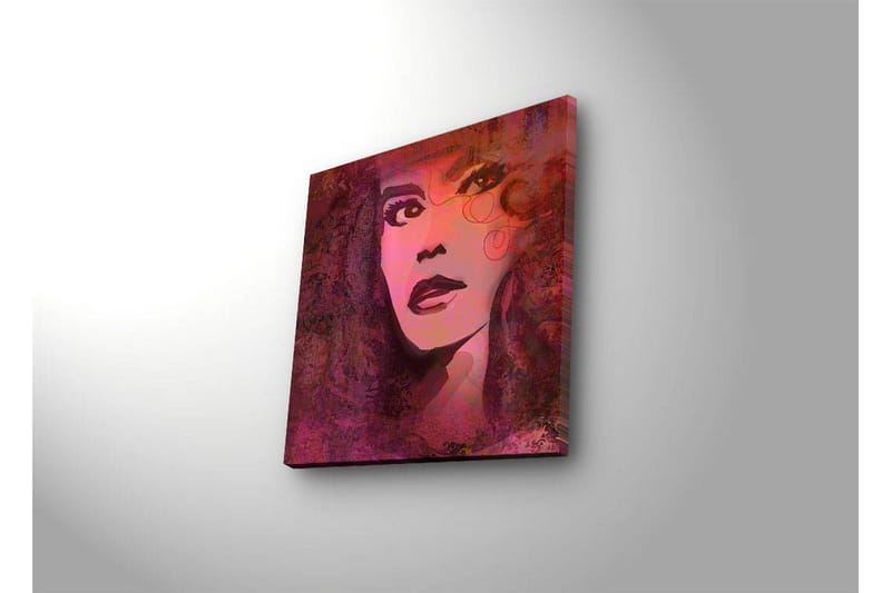 Canvastavla med LED-belysning 28x28 cm - Porträtt av en kvinna med starka uttryck och färgstarka detaljer - Rosa / Lila / Svart - Inredning - Tavlor & posters - Canvastavla