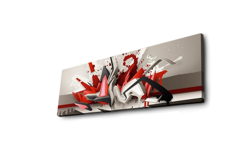 Canvastavla med LED-belysning 30x90 cm - Abstrakt komposition med dynamiska former i rött och svart - Röd / Svart / Vit - Inredning - Tavlor & posters - Canvastavla