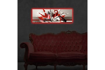Canvastavla med LED-belysning 30x90 cm - Abstrakt komposition med dynamiska former i rött och svart - Röd / Svart / Vit - Inredning - Tavlor & posters - Canvastavla