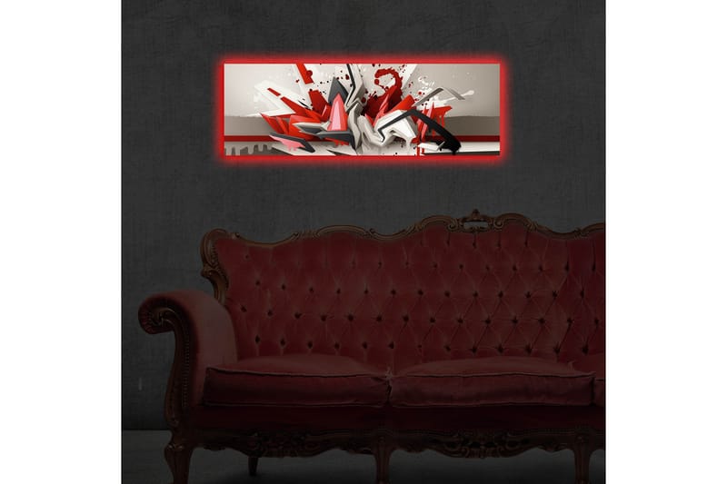 Canvastavla med LED-belysning 30x90 cm - Abstrakt komposition med dynamiska former i rött och svart - Röd / Svart / Vit - Inredning - Tavlor & posters - Canvastavla