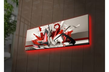 Canvastavla med LED-belysning 30x90 cm - Abstrakt komposition med dynamiska former i rött och svart - Röd / Svart / Vit - Inredning - Tavlor & posters - Canvastavla