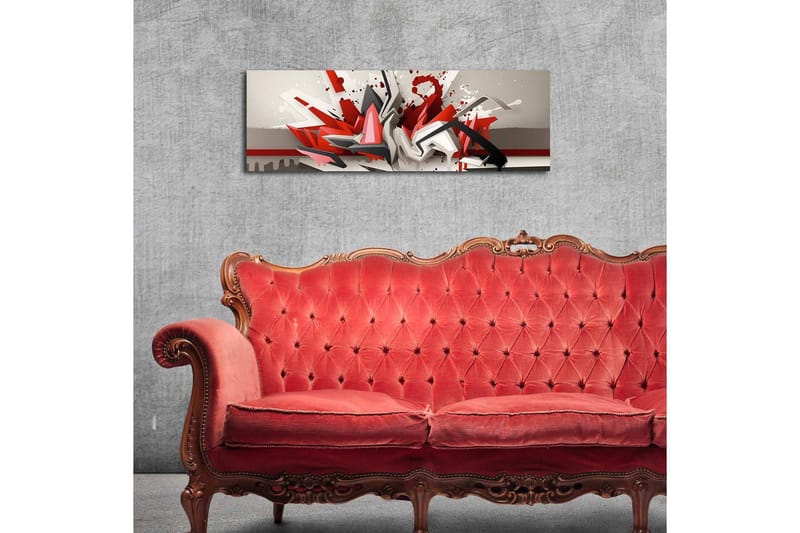 Canvastavla med LED-belysning 30x90 cm - Abstrakt komposition med dynamiska former i rött och svart - Röd / Svart / Vit - Inredning - Tavlor & posters - Canvastavla