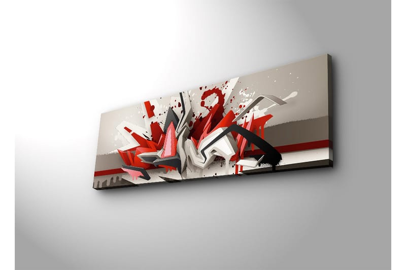 Canvastavla med LED-belysning 30x90 cm - Abstrakt komposition med dynamiska former i rött och svart - Röd / Svart / Vit - Inredning - Tavlor & posters - Canvastavla