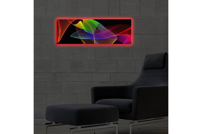 Canvastavla med LED-belysning 30x90 cm - Abstrakt komposition med färgglada linjer och former - Röd / Grön / Lila - Inredning - Tavlor & posters - Canvastavla