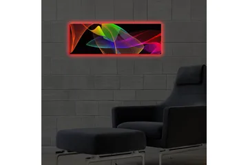 Canvastavla med LED-belysning 30x90 cm - Abstrakt komposition med färgglada linjer och former - Röd / Grön / Lila - Inredning - Tavlor & posters - Canvastavla