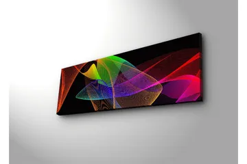 Canvastavla med LED-belysning 30x90 cm - Abstrakt komposition med färgglada linjer och former - Röd / Grön / Lila - Inredning - Tavlor & posters - Canvastavla
