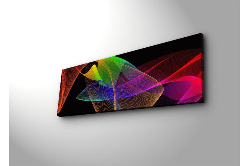 Canvastavla med LED-belysning 30x90 cm - Abstrakt komposition med färgglada linjer och former - Röd / Grön / Lila - Inredning - Tavlor & posters - Canvastavla