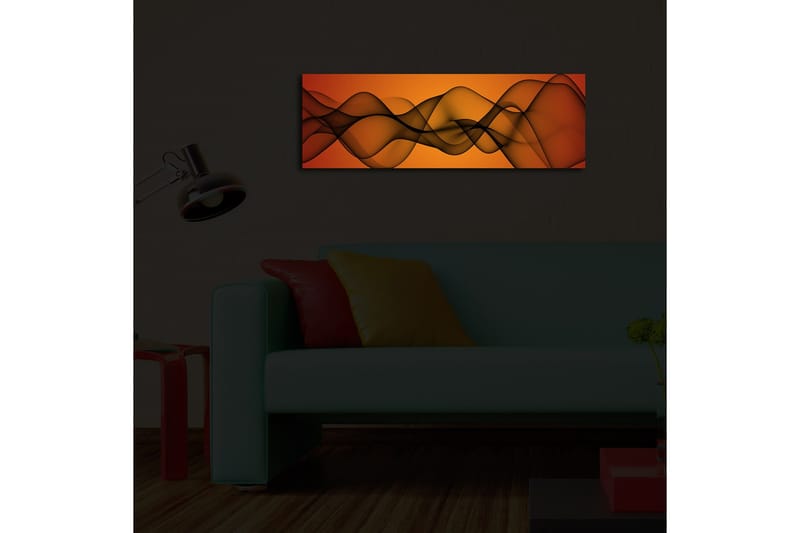 Canvastavla med LED-belysning 30x90 cm - Abstrakt komposition med svepande linjer i varma toner - Orange / Svart - Inredning - Tavlor & posters - Canvastavla