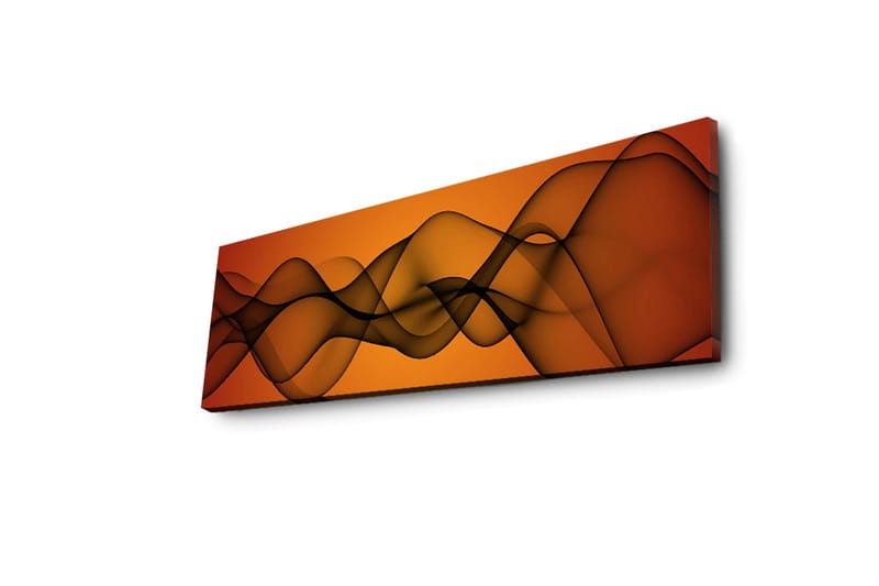 Canvastavla med LED-belysning 30x90 cm - Abstrakt komposition med svepande linjer i varma toner - Orange / Svart - Inredning - Tavlor & posters - Canvastavla