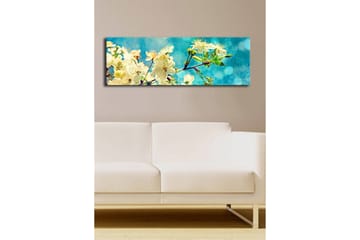 Canvastavla med LED-belysning 30x90 cm - Blommande körsbärsgrenar mot en ljusblå bakgrund - Vit / Ljusblå / Grön - Inredning - Tavlor & posters - Canvastavla