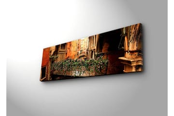 Canvastavla med LED-belysning 30x90 cm - Charmig balkong med blommor i en venetiansk gränd - Terrakotta / Grön / Rosa - Inredning - Tavlor & posters - Canvastavla