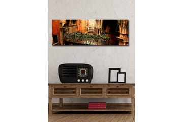 Canvastavla med LED-belysning 30x90 cm - Charmig balkong med blommor i en venetiansk gränd - Terrakotta / Grön / Rosa - Inredning - Tavlor & posters - Canvastavla