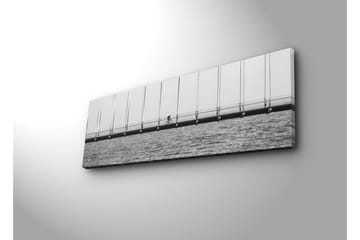 Canvastavla med LED-belysning 30x90 cm - Cyklist på en bro över vatten - Svart / Vitt / Grått - Inredning - Tavlor & posters - Canvastavla