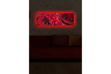 Canvastavla med LED-belysning 30x90 cm - Djupa röda rosor med vattendroppar - Röd / Grön - Inredning - Tavlor & posters - Canvastavla