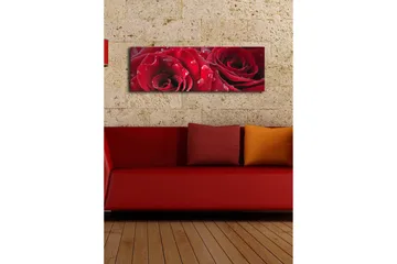 Canvastavla med LED-belysning 30x90 cm - Djupa röda rosor med vattendroppar - Röd / Grön - Inredning - Tavlor & posters - Canvastavla