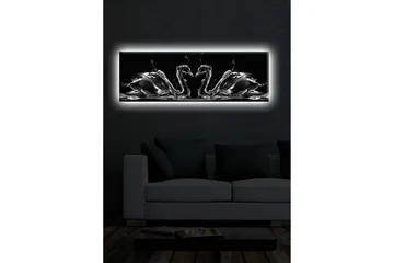 Canvastavla med LED-belysning 30x90 cm - Eleganta svanar i vattenrörelse - Svart / Vitt / Grått - Inredning - Tavlor & posters - Canvastavla