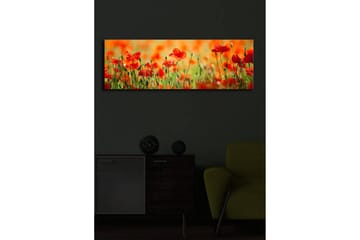 Canvastavla med LED-belysning 30x90 cm - Fält av röda vallmo-blommor i en grönskande omgivning - Röd / Grön / Orange - Inredning - Tavlor & posters - Canvastavla
