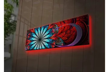 Canvastavla med LED-belysning 30x90 cm - Färgglad abstrakt komposition med blommoliknande mönster - Röd / Turkos / Grå - Inredning - Tavlor & posters - Canvastavla