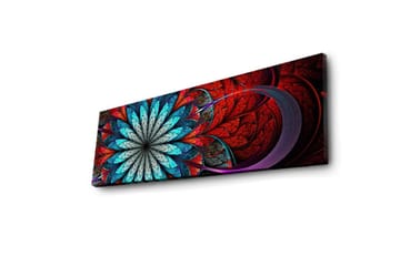 Canvastavla med LED-belysning 30x90 cm - Färgglad abstrakt komposition med blommoliknande mönster - Röd / Turkos / Grå - Inredning - Tavlor & posters - Canvastavla