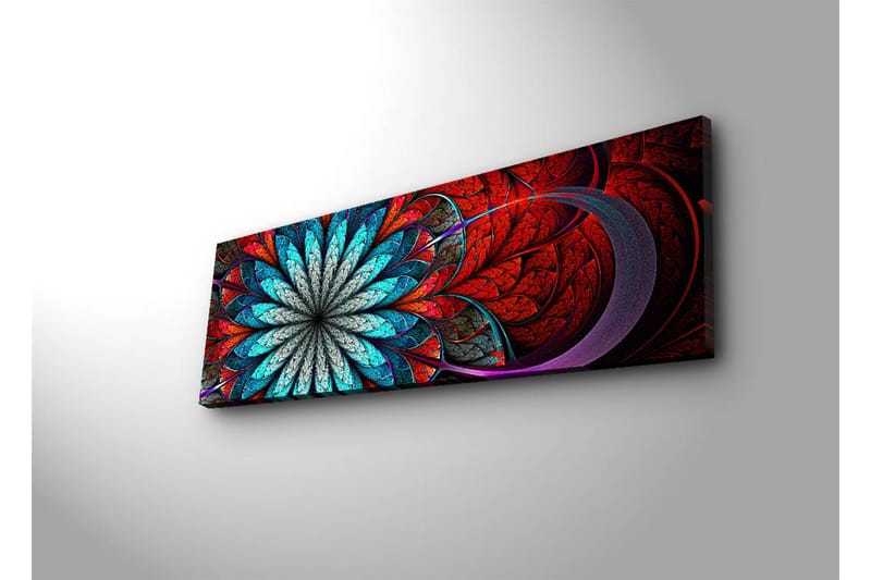 Canvastavla med LED-belysning 30x90 cm - Färgglad abstrakt komposition med blommoliknande mönster - Röd / Turkos / Grå - Inredning - Tavlor & posters - Canvastavla