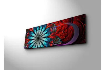 Canvastavla med LED-belysning 30x90 cm - Färgglad abstrakt komposition med blommoliknande mönster - Röd / Turkos / Grå - Inredning - Tavlor & posters - Canvastavla