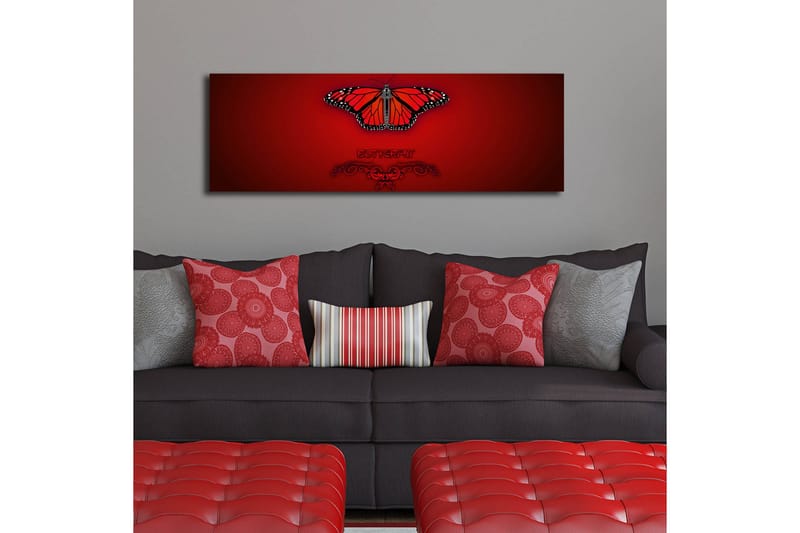 Canvastavla med LED-belysning 30x90 cm - Färgglad fjäril med detaljerade vingar - Röd / Svart / Orange - Inredning - Tavlor & posters - Canvastavla
