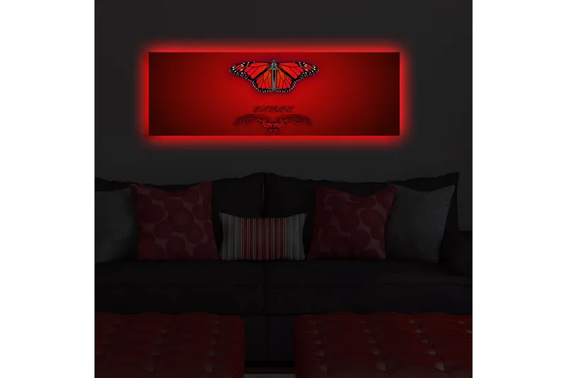 Canvastavla med LED-belysning 30x90 cm - Färgglad fjäril med detaljerade vingar - Röd / Svart / Orange - Inredning - Tavlor & posters - Canvastavla