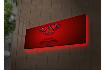 Canvastavla med LED-belysning 30x90 cm - Färgglad fjäril med detaljerade vingar - Röd / Svart / Orange - Inredning - Tavlor & posters - Canvastavla