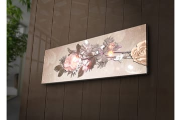 Canvastavla med LED-belysning 30x90 cm - Färgrik blomsterarrangemang med rosor och blad - Ljusrosa / Grön / Beige - Inredning - Tavlor & posters - Canvastavla