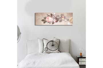 Canvastavla med LED-belysning 30x90 cm - Färgrik blomsterarrangemang med rosor och blad - Ljusrosa / Grön / Beige - Inredning - Tavlor & posters - Canvastavla