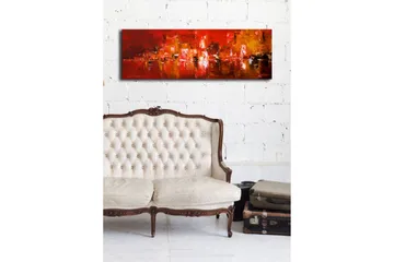 Canvastavla med LED-belysning 30x90 cm - Färgstark abstrakt komposition med inslag av röd och orange - Röd / Orange / Svart - Inredning - Tavlor & posters - Canvastavla