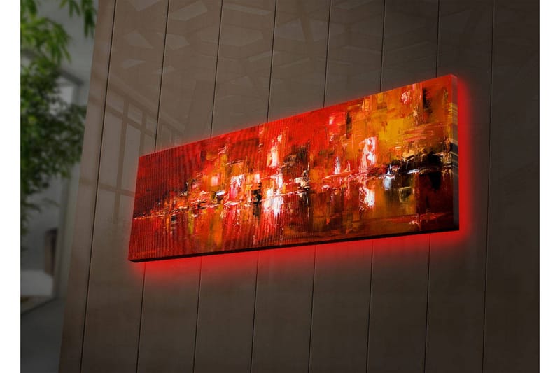 Canvastavla med LED-belysning 30x90 cm - Färgstark abstrakt komposition med inslag av röd och orange - Röd / Orange / Svart - Inredning - Tavlor & posters - Canvastavla
