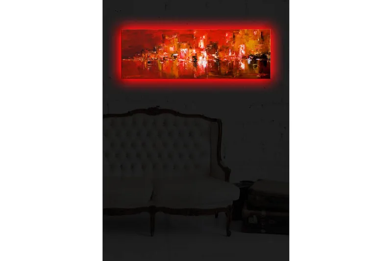 Canvastavla med LED-belysning 30x90 cm - Färgstark abstrakt komposition med inslag av röd och orange - Röd / Orange / Svart - Inredning - Tavlor & posters - Canvastavla