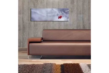 Canvastavla med LED-belysning 30x90 cm - Frostiga bär hängande från en gren - Röd / Grå / Vit - Inredning - Tavlor & posters - Canvastavla