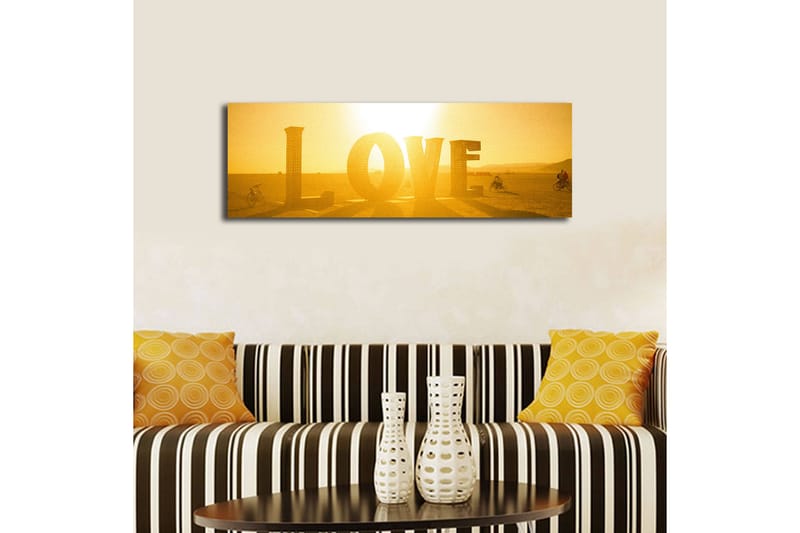 Canvastavla med LED-belysning 30x90 cm - Glänsande konstverk med ordet LOVE i guldtoner - Guld / Gul - Inredning - Tavlor & posters - Canvastavla