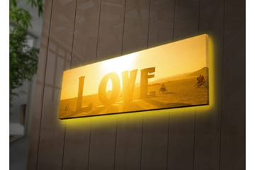 Canvastavla med LED-belysning 30x90 cm - Glänsande konstverk med ordet LOVE i guldtoner - Guld / Gul - Inredning - Tavlor & posters - Canvastavla