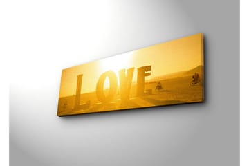 Canvastavla med LED-belysning 30x90 cm - Glänsande konstverk med ordet LOVE i guldtoner - Guld / Gul - Inredning - Tavlor & posters - Canvastavla